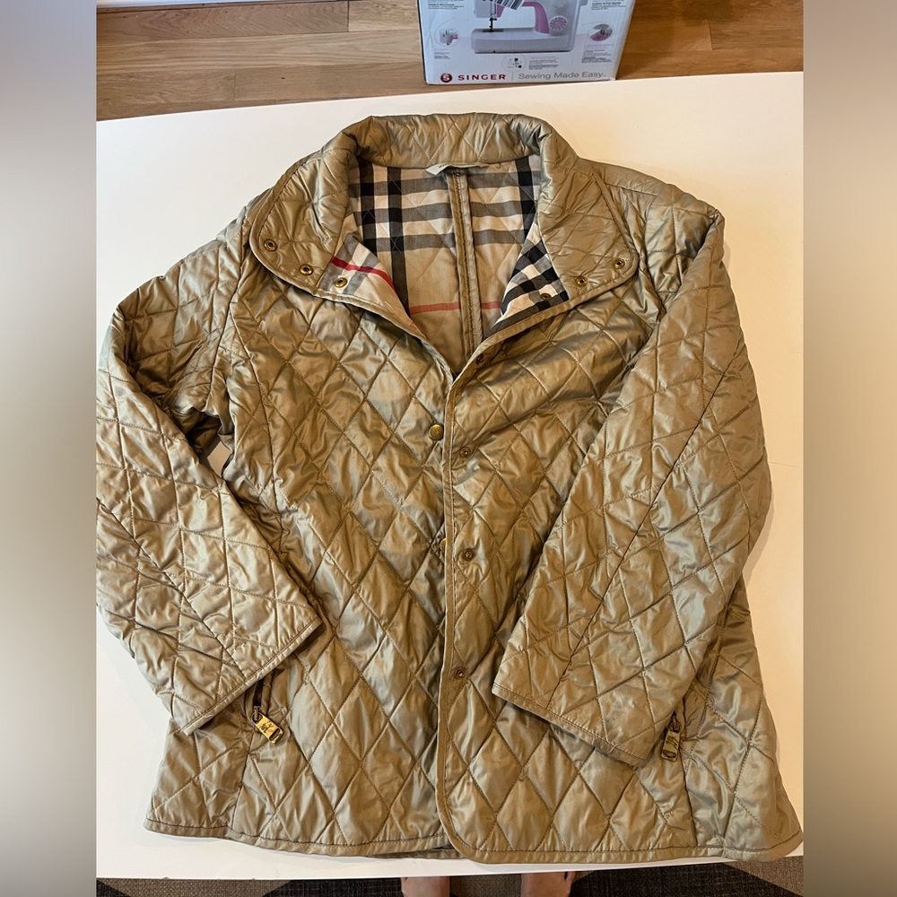 Burberry Gold Quilted Jacket with Check Pattern